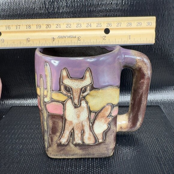 Mara Pottery Stoneware Mug Cup Coyote Desert Cactus Hand Made Mexican Pottery - Picture 2 of 9